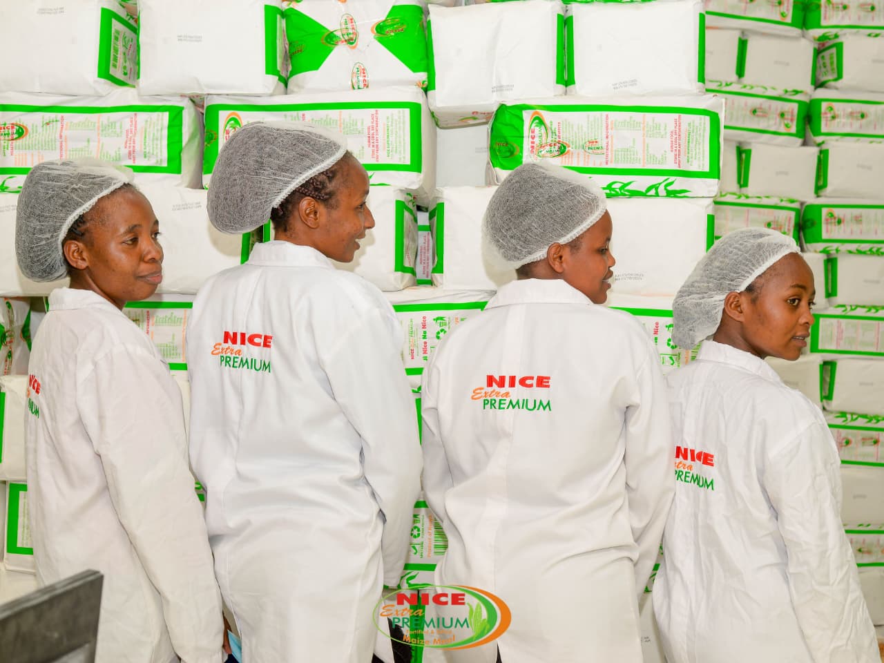 Warehouse staff with feed bags