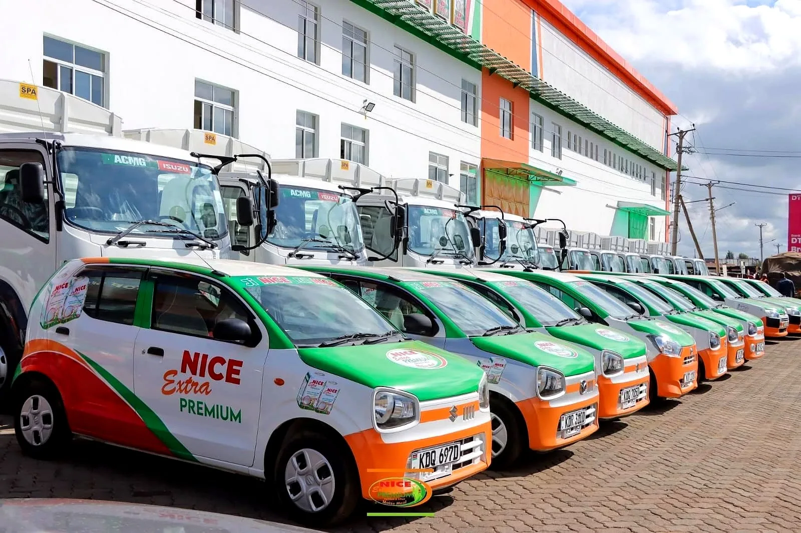 Nice Extra Premium branded distribution fleet outside the Nice headquarters